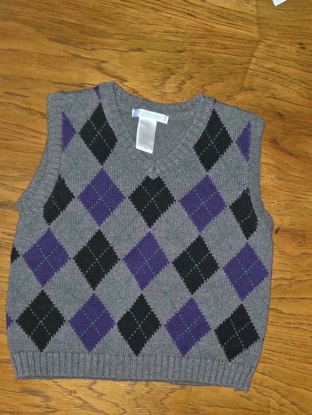 Janie and Jack Gray Argyle Sweater Vest with Purple and Black Diamonds